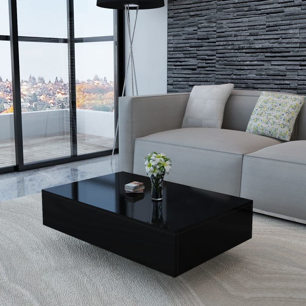vidaXL Modern Black Coffee Table - Rectangular Design, High Gloss Finish, 33.5x21.7x12.2 for Living Room